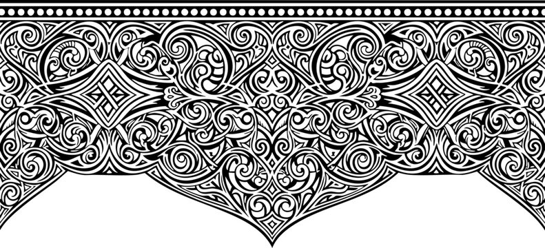 Intricate black and white ornamental border design evoking historical elegance and sophisticated decorative appeal for premium projects