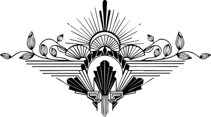 Elegant Art Deco flourish with sunburst and floral motifs, perfect for vintage invitations, luxury branding, and sophisticated design projects