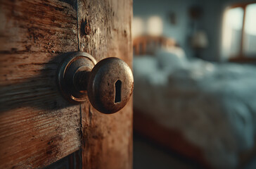 Moving house concept. The key into the door in room