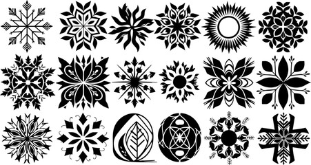 Elegant and intricate black and white ornamental designs perfect for festive decorations, branding, and creative projects.