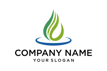 Abstract Green and Blue Flame Water Drop Company Logo Design Template