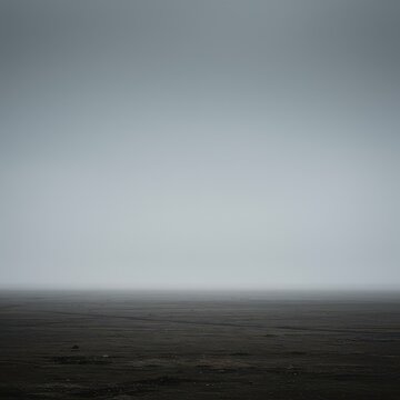 An expansive, desolate landscape covered in mist, suggesting infinite potential and the absence of intervention or presence, barren, chance, natural