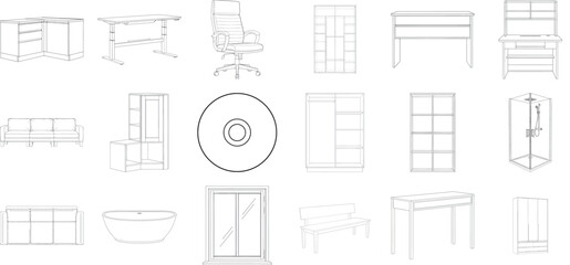 Assortment of furniture designs and technical drawings