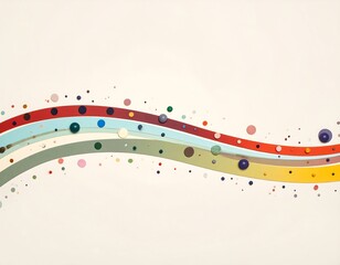 Abstract Wave Design with Colorful Lines and Dots on White Background.