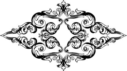 Elegant black ornate flourish design element, perfect for vintage invitations, decorative borders, and classic branding projects.