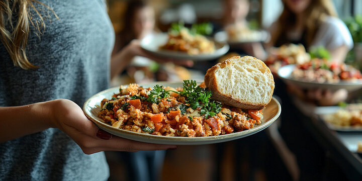 Enjoying a delicious meal with friends at a cozy cafe Generative AI