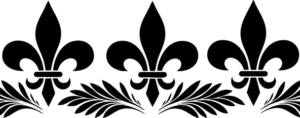 Elegant black fleur de lis border design with laurel leaves, perfect for premium invitations, royal branding, and sophisticated decorative accents. © Teh