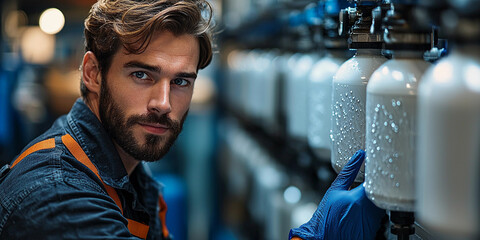 Technician cleans sediment from filtration system Generative AI