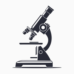 Isolated silhouette of a microscope standing on its base portrays laboratory precision