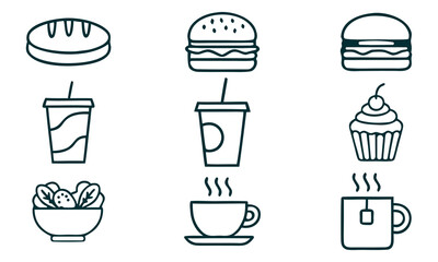 Food and Drink Line Icon Set  Minimal Outline Style Vector Collection