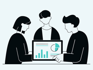 Multicultural team discussing financial charts, digital tablet display, business growth concept