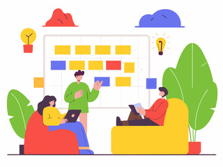 Startup team brainstorming in modern coworking space, innovation and creativity vibe