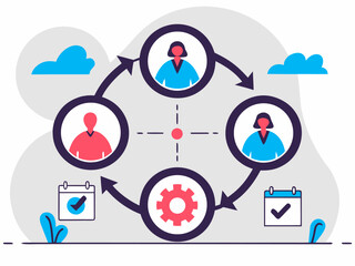 Modern infographic showing teamwork process, circular flowchart style