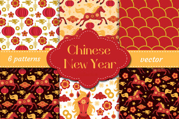 Chinese New Year pattern bundle six red and gold vector designs