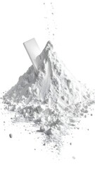 Pile of White Powder with Spoon on White Background.