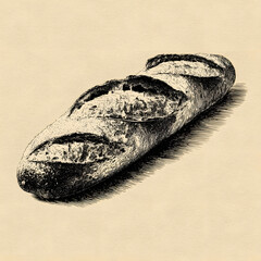 Baguette bread, food doodle in black