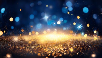 fond lumineux abstrait avec des bokeh dores et bleus dans l obscurite representant la magie et l illumination effets lumineux noel fetes de fin d annee decembre janvier