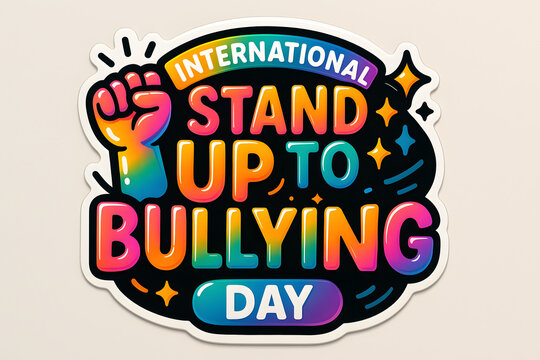 International stand up to bullying day colorful graphic with raised fist and stars symbolizing unity and support