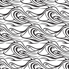 Abstract Ocean Wave Silhouettes Continuous Rolling Cresting Minimalist Curves Design