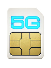 5g SIM card isolated on transparent background. 3D illustration