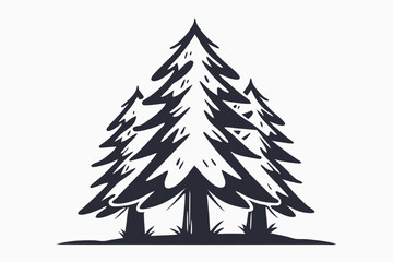 Three simple monochrome pine trees stand tall together in an artistic style