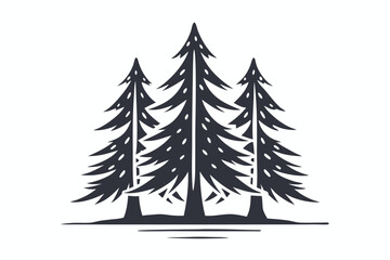 Three stylized pine trees stand together, creating a forestlike monochrome silhouette