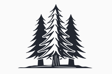 Obraz premium Three towering evergreen trees cast a tranquil silhouette against a plain, light colored backdrop