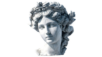 Classical bust of a woman with laurel wreath, isolated on transparent background