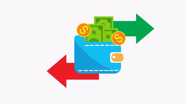 Wallet with money and arrows indicating money flow. Ideal for financial concepts, budgeting tips, investment articles, and money management graphics.