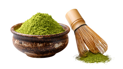 Matcha Powder and Whisk, isolated on transparent background