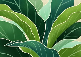 Illustration of a fiddle leaf fig plant with green leaves and white outline