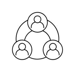 Three people connected in circular design silhouette