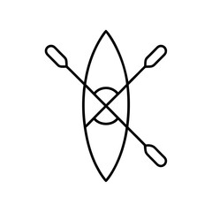 Outline of a kayak with crossed paddles silhouette