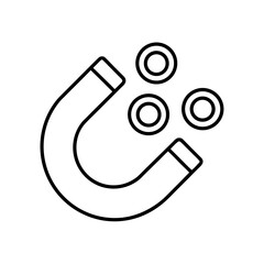 Horseshoe magnet attracting three coins silhouette