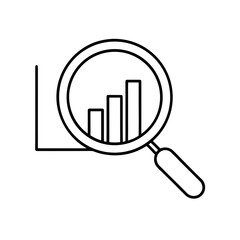Magnifying glass over a bar graph outline silhouette