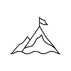 Mountain peak with flag simple outline silhouette