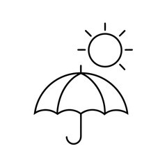 Outline drawing of sun and an umbrella silhouette