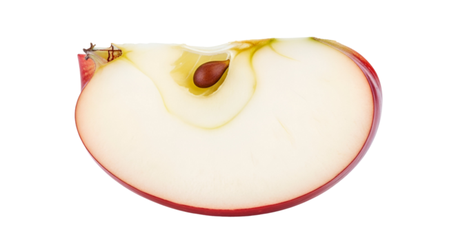 Red apple slice with single brown seed on black background fruit - Powered by Adobe