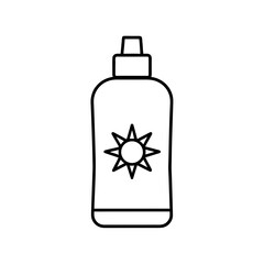 Outline bottle of sunscreen with sun icon silhouette