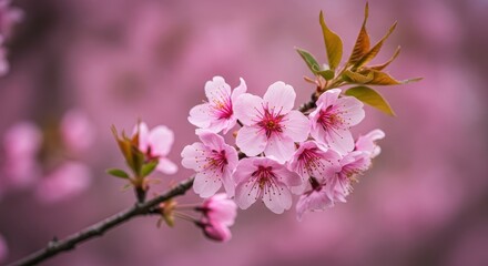 Fototapeta premium Delicate pink spring cherry blossoms in soft light with a backdrop featuring beautiful, tranquil selective focus and bokeh ,light, spring, beautiful