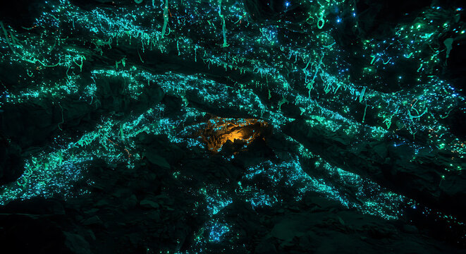 Bioluminescent Glowworms Light up Cave Walls