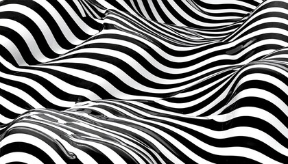 Fototapeta premium Black-and-white wavy stripe pattern creating an optical illusion of depth and movement—evoking visual tension and abstract dynamism.