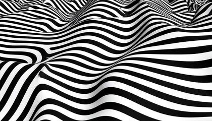 Black-and-white wavy stripe pattern creating an optical illusion of depth and movement—evoking visual tension and abstract dynamism.
