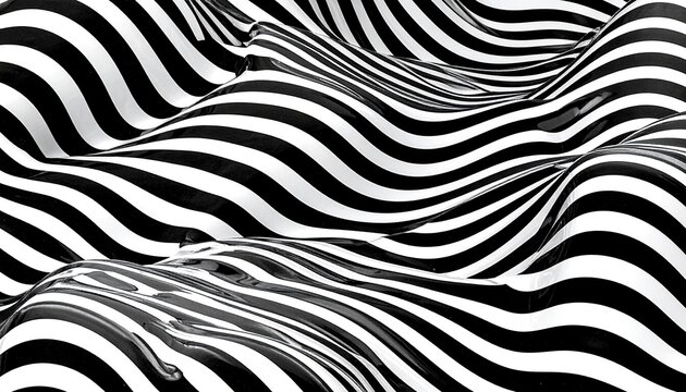 Black-and-white wavy stripe pattern creating an optical illusion of depth and movement—evoking visual tension and abstract dynamism.