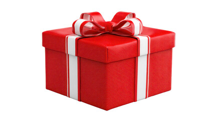 Obraz premium Red gift box presenting holiday surprise, a wrapped present with white ribbon bow on transparent background, celebrating special occasion and event with festive decoration