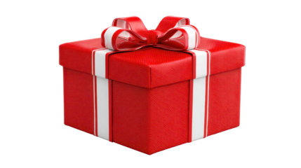 Red gift box presenting holiday surprise, a wrapped present with white ribbon bow on transparent background, celebrating special occasion and event with festive decoration