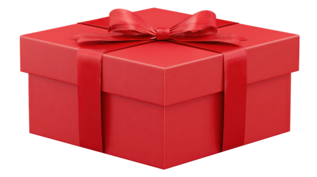 Red gift box with ribbon and bow, symbolizing celebration, gifting, surprise, and special occasion, transparent background