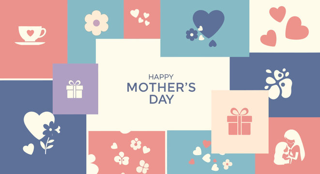 Happy Mothers Day Greeting Card With Cute Icons.