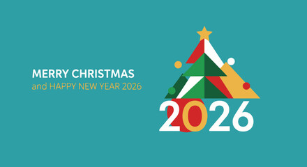 Merry Christmas and Happy New Year 2026 Greeting Card Design.