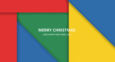 Festive Christmas greeting with colorful geometric shapes and holiday message.